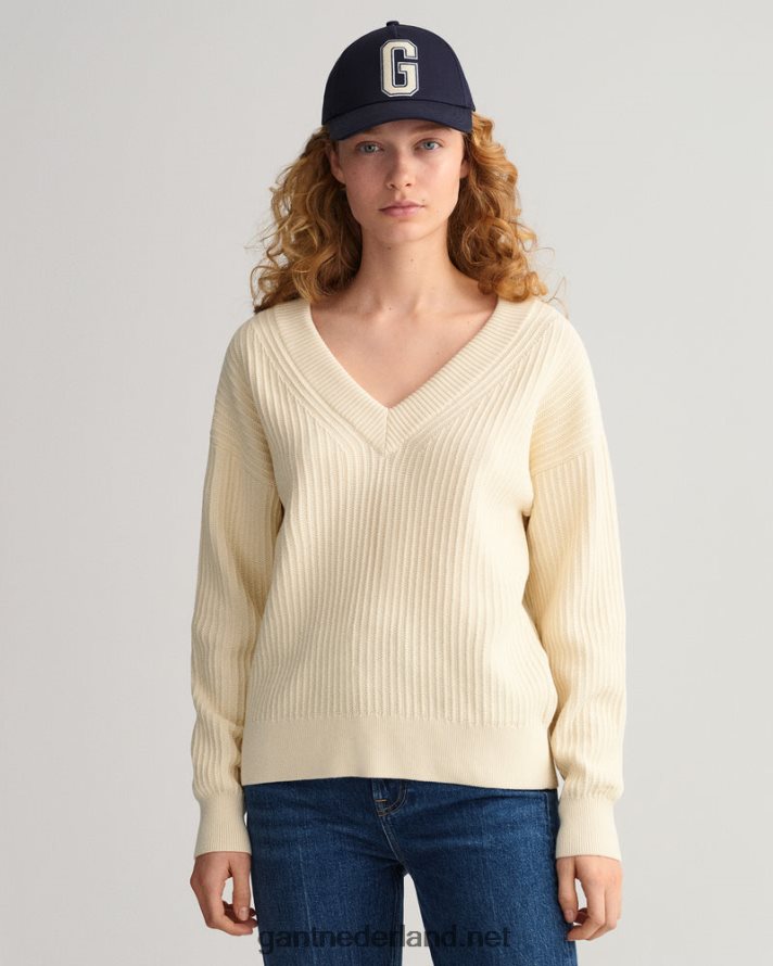 GANT vrouwen room katoenen geribbelde trui met v-hals R48460659