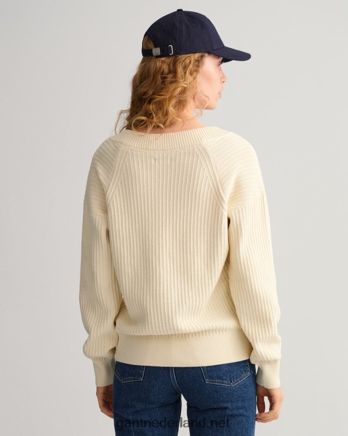 GANT vrouwen room katoenen geribbelde trui met v-hals R48460659
