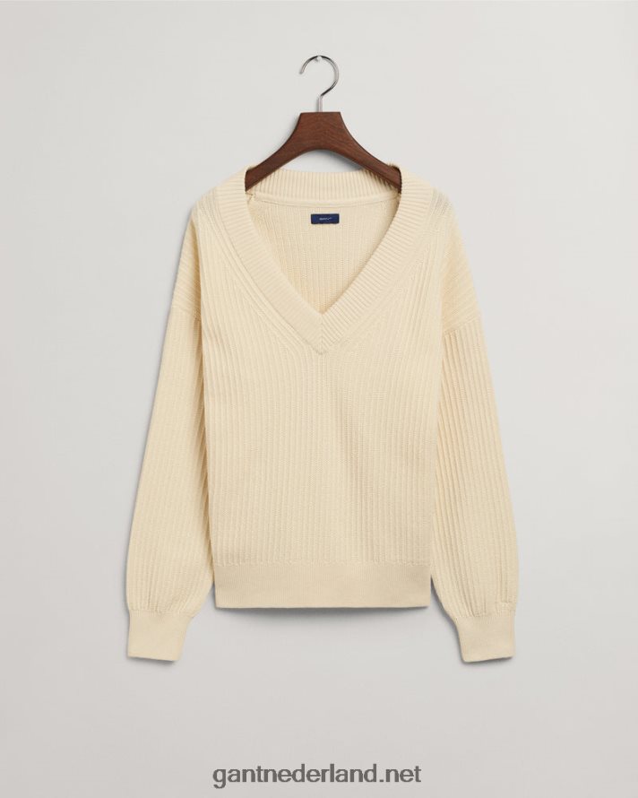 GANT vrouwen room katoenen geribbelde trui met v-hals R48460659