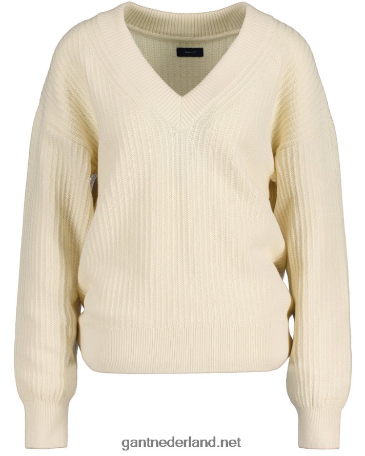 GANT vrouwen room katoenen geribbelde trui met v-hals R48460659