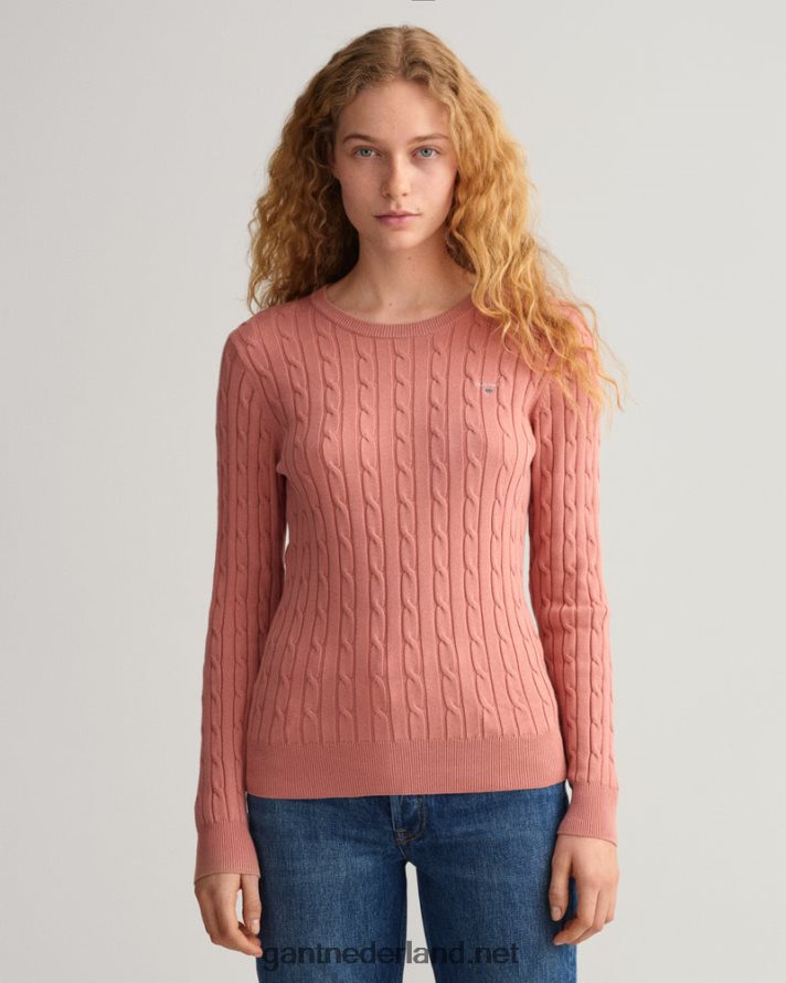 GANT vrouwen terracotta roze Kabeltrui van stretchkatoen met ronde hals R48460682