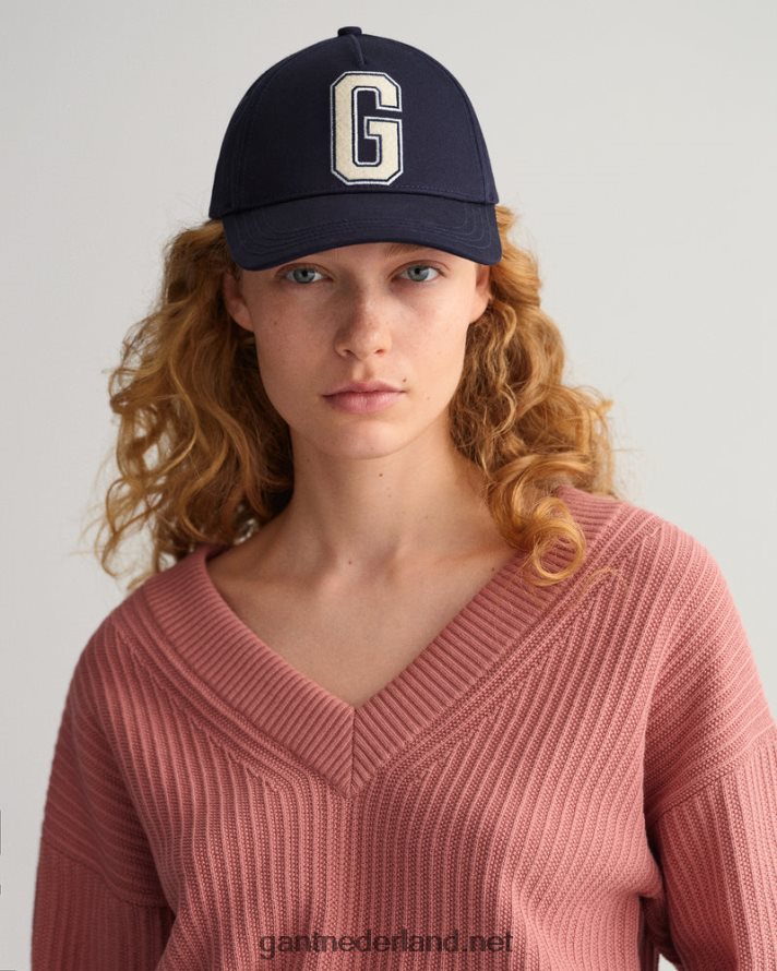 GANT vrouwen terracotta roze katoenen geribbelde trui met v-hals R48460679