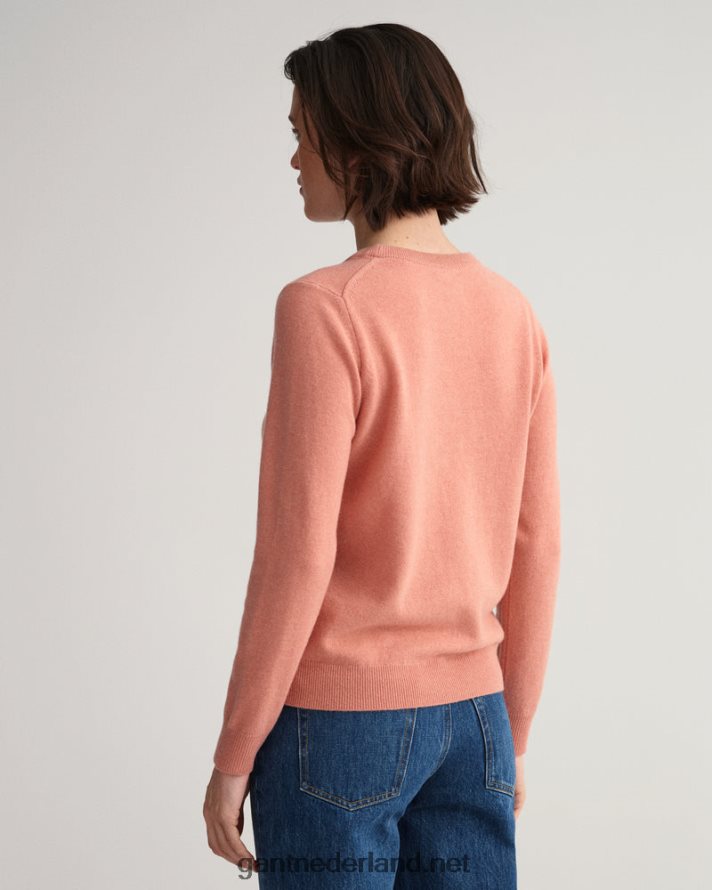 GANT vrouwen terracotta roze superfijne lamswollen trui met ronde hals R48460662