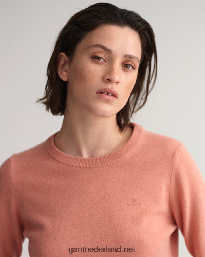GANT vrouwen terracotta roze superfijne lamswollen trui met ronde hals R48460662