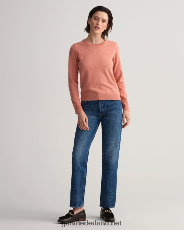 GANT vrouwen terracotta roze superfijne lamswollen trui met ronde hals R48460662