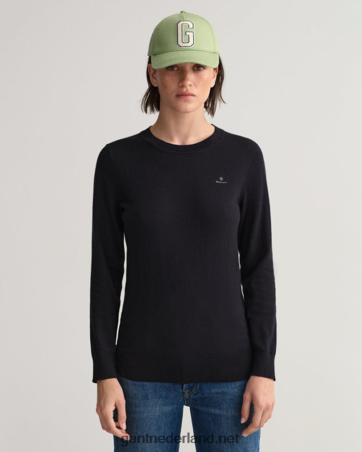GANT vrouwen zwart katoenen kasjmier trui met ronde hals R48460687
