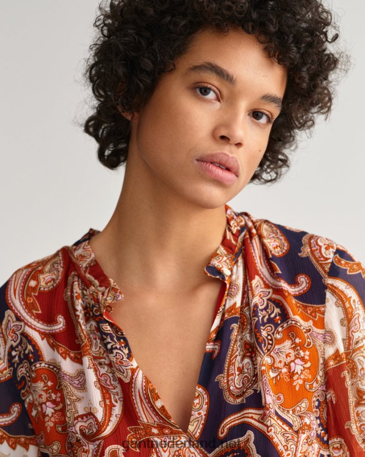 GANT vrouwen gouden sinaasappel Paisley maxi-jurk met ruches R48460644