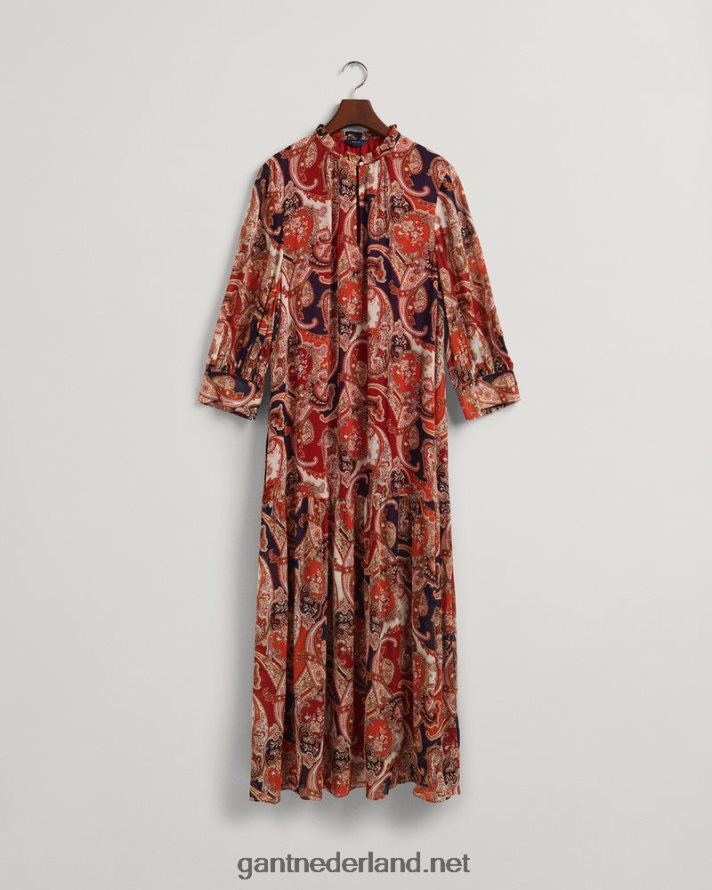 GANT vrouwen gouden sinaasappel Paisley maxi-jurk met ruches R48460644