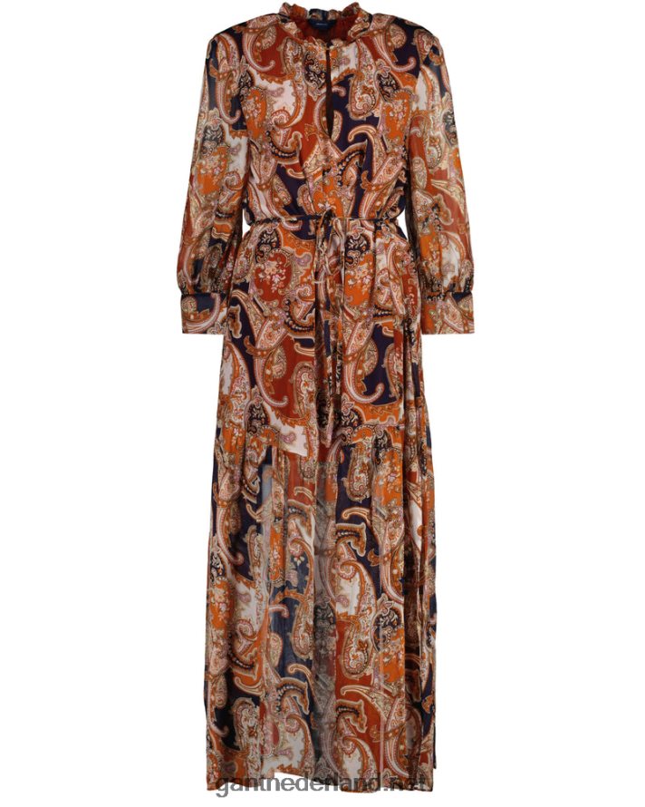 GANT vrouwen gouden sinaasappel Paisley maxi-jurk met ruches R48460644