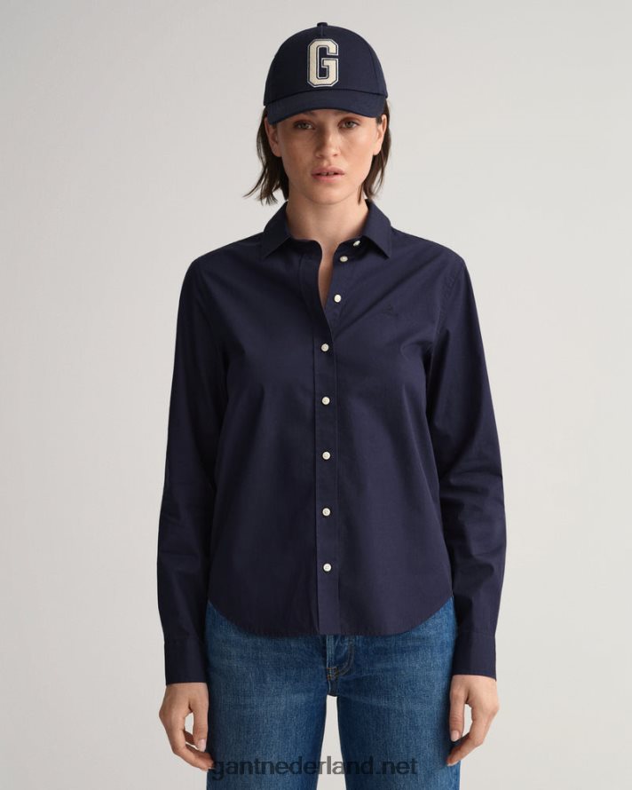 GANT vrouwen avond blauw overhemd van popeline met normale pasvorm R48460599