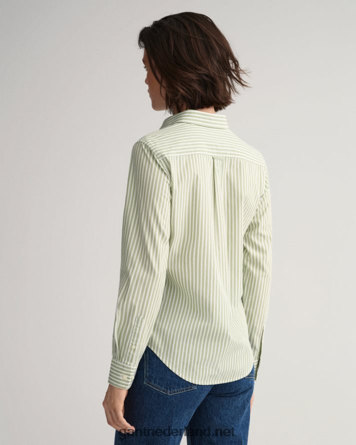 GANT vrouwen eucalyptus groen Gestreept overhemd van popeline met normale pasvorm R48460587