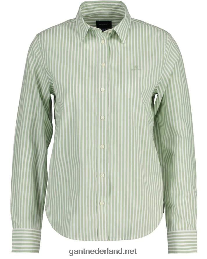 GANT vrouwen eucalyptus groen Gestreept overhemd van popeline met normale pasvorm R48460587