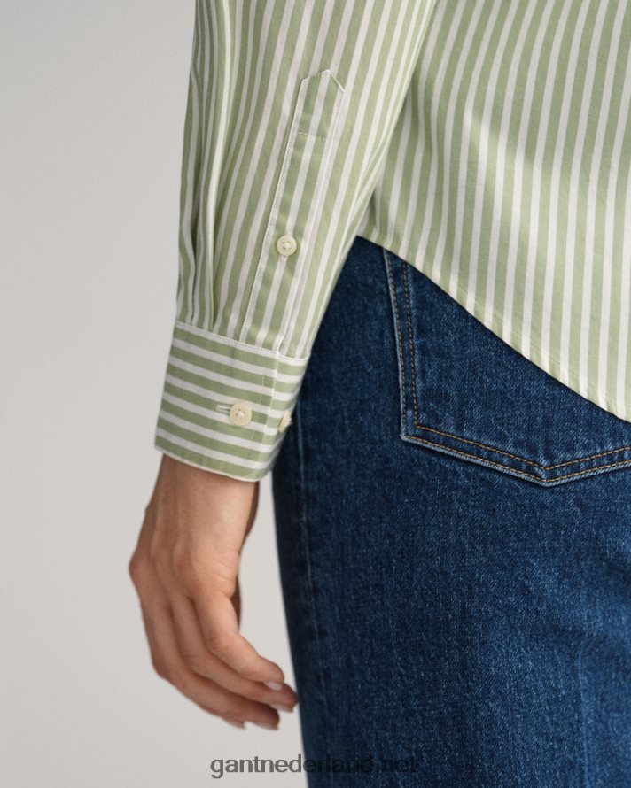 GANT vrouwen eucalyptus groen Gestreept overhemd van popeline met normale pasvorm R48460587