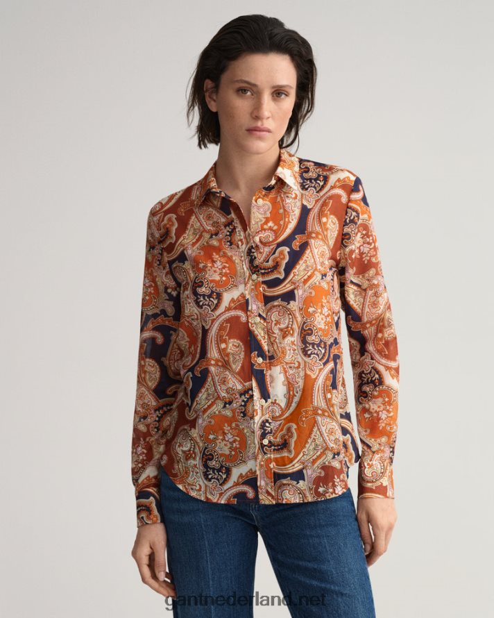 GANT vrouwen gouden sinaasappel regular fit overhemd van paisleykatoenzijde R48460580
