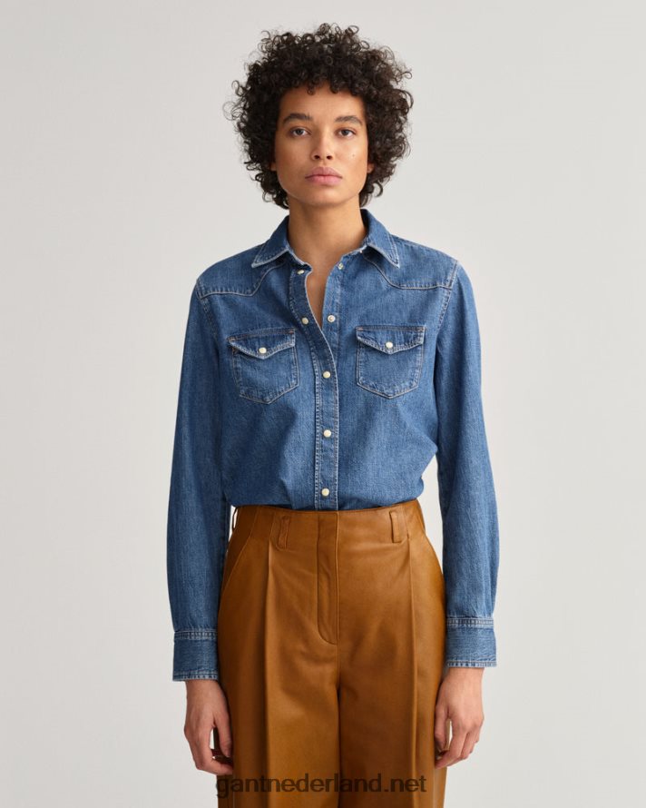 GANT vrouwen indigo denim overhemd met normale pasvorm R48460584