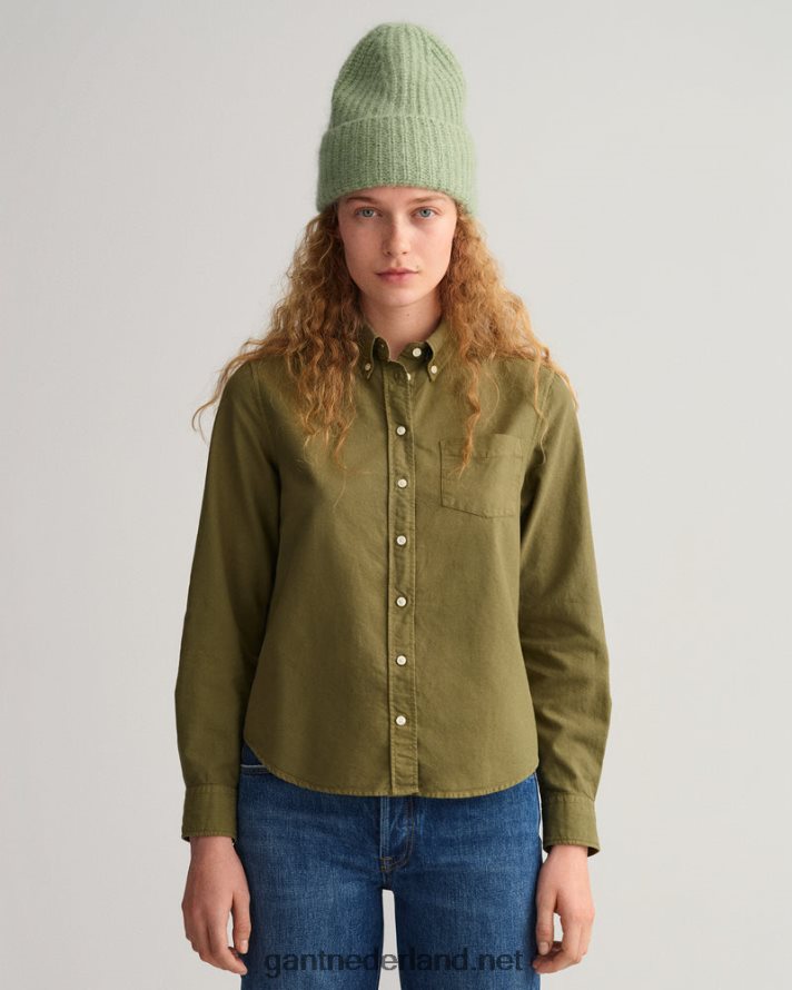 GANT vrouwen jagersgroen regular-fit kledingstukgeverfd oxford-overhemd R48460595