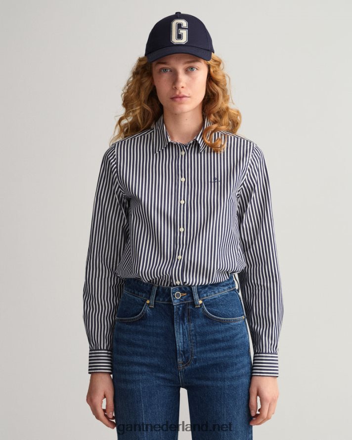 GANT vrouwen klassiek blauw Gestreept overhemd van popeline met normale pasvorm R48460591