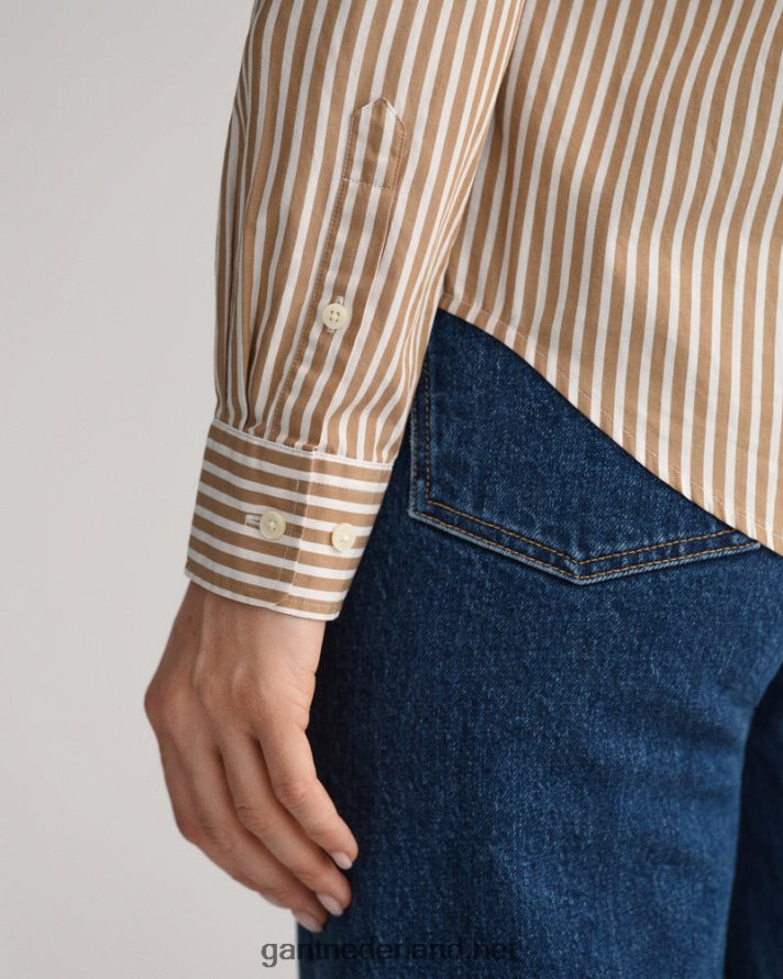 GANT vrouwen warme kaki Gestreept overhemd van popeline met normale pasvorm R48460585