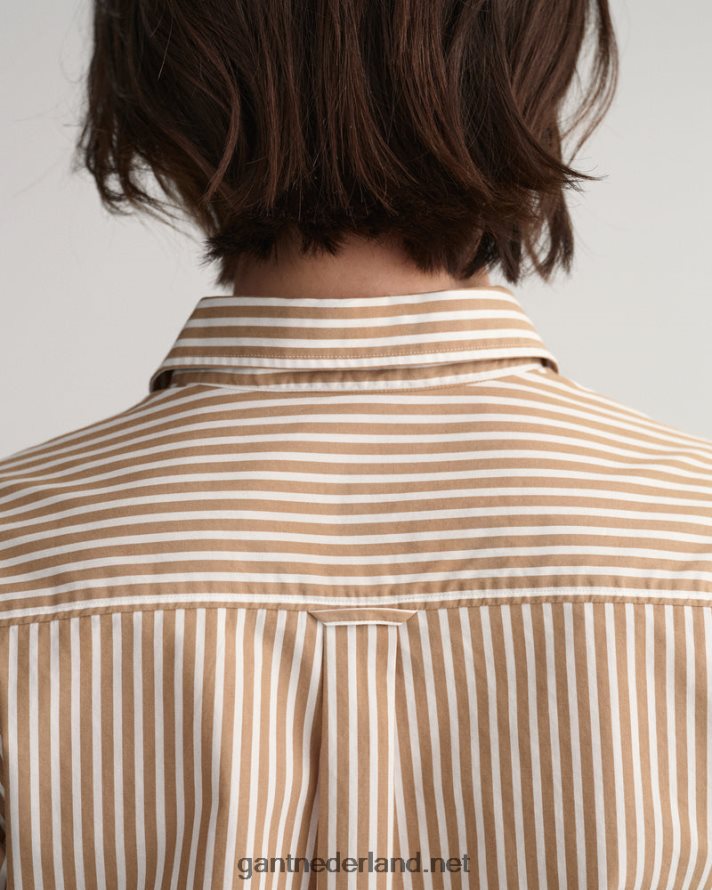 GANT vrouwen warme kaki Gestreept overhemd van popeline met normale pasvorm R48460585