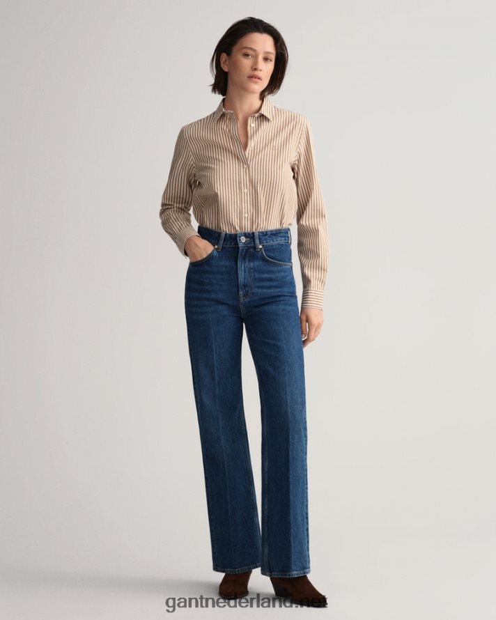 GANT vrouwen warme kaki Gestreept overhemd van popeline met normale pasvorm R48460585