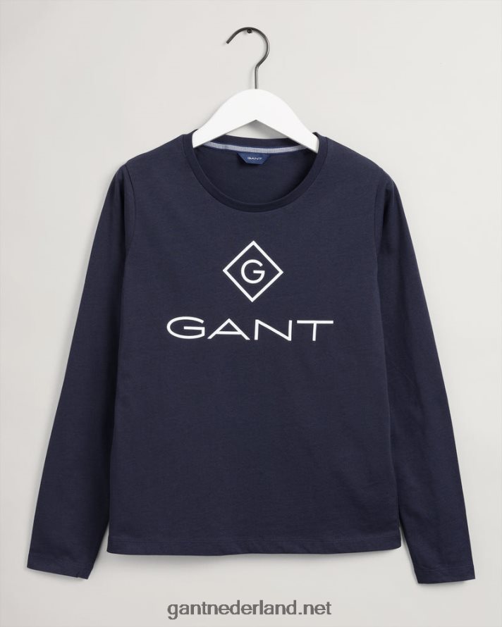 GANT vrouwen avond blauw T-shirt met lange mouwen en logo R48460641