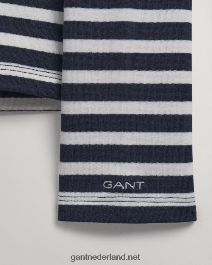 GANT vrouwen avond blauw gestreept geribbeld T-shirt met lange mouwen R48460607