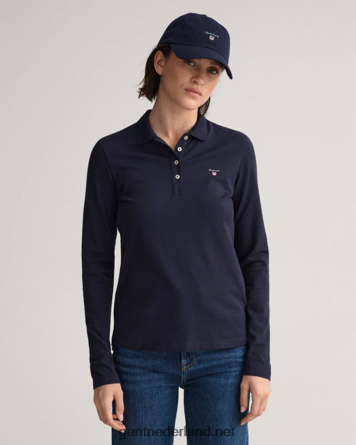 GANT vrouwen avond blauw origineel piqué poloshirt met lange mouwen R48460629