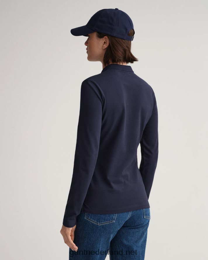 GANT vrouwen avond blauw origineel piqué poloshirt met lange mouwen R48460629