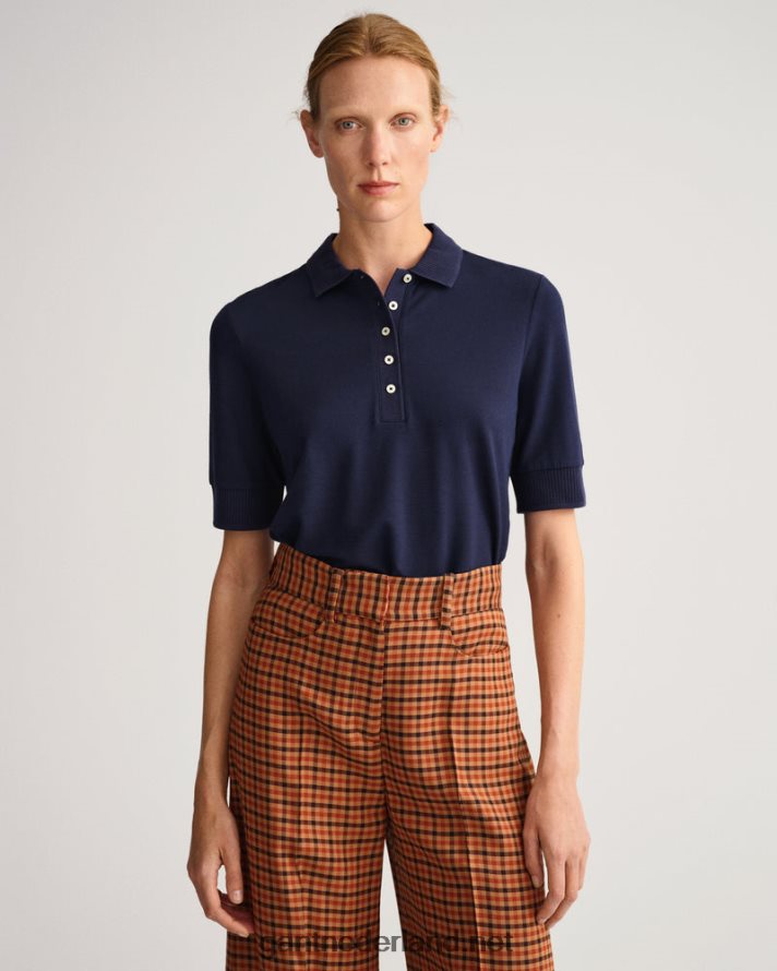 GANT vrouwen avond blauw piqué poloshirt met detailkraag R48460602