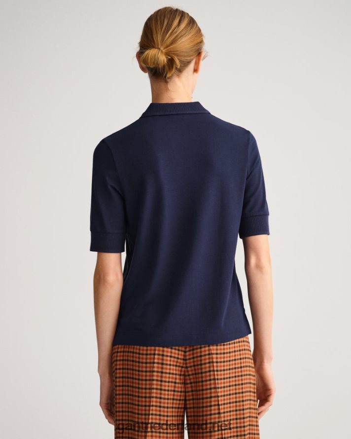 GANT vrouwen avond blauw piqué poloshirt met detailkraag R48460602