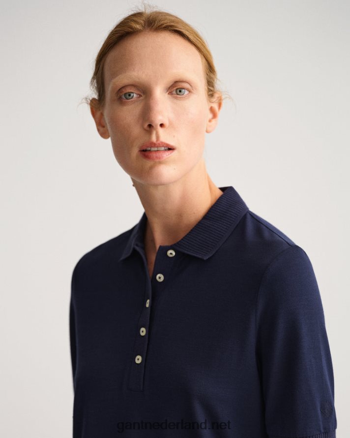 GANT vrouwen avond blauw piqué poloshirt met detailkraag R48460602
