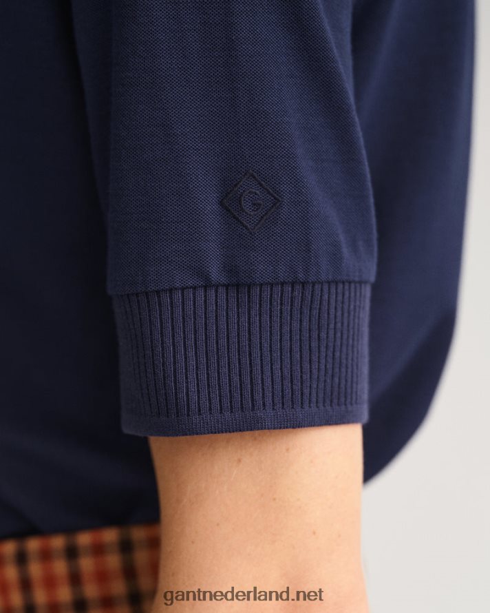 GANT vrouwen avond blauw piqué poloshirt met detailkraag R48460602