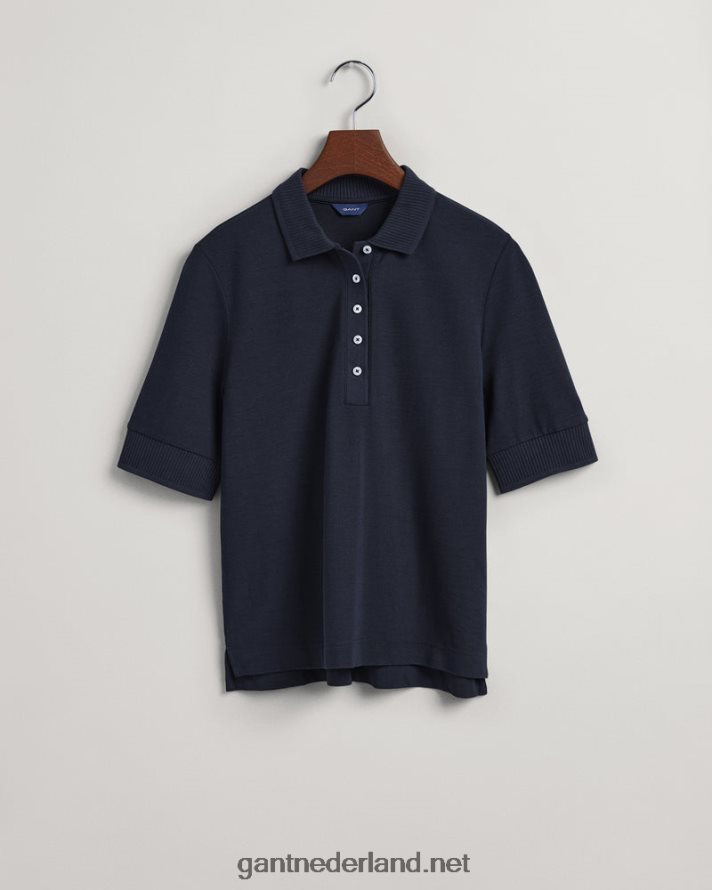 GANT vrouwen avond blauw piqué poloshirt met detailkraag R48460602