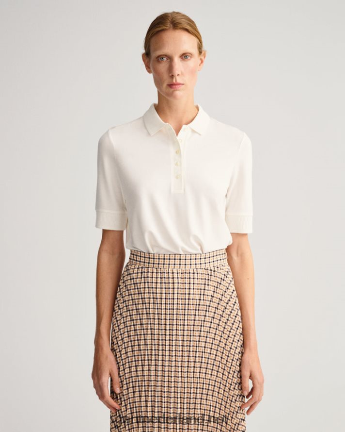 GANT vrouwen eierschaal piqué poloshirt met detailkraag R48460605