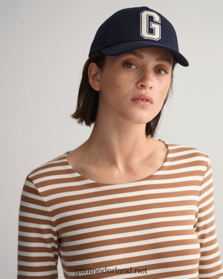 GANT vrouwen geroosterde walnoot gestreept geribbeld T-shirt met lange mouwen R48460600