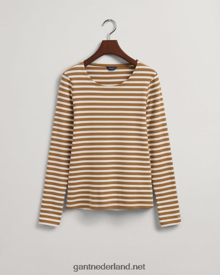 GANT vrouwen geroosterde walnoot gestreept geribbeld T-shirt met lange mouwen R48460600