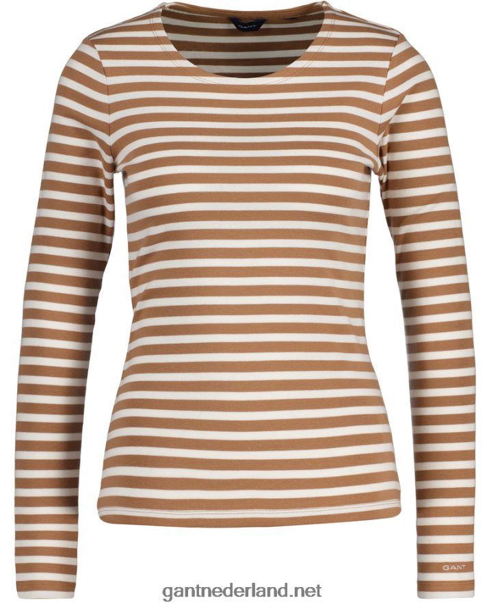GANT vrouwen geroosterde walnoot gestreept geribbeld T-shirt met lange mouwen R48460600