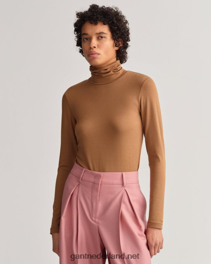 GANT vrouwen geroosterde walnoot jersey coltrui met lange mouwen R48460624