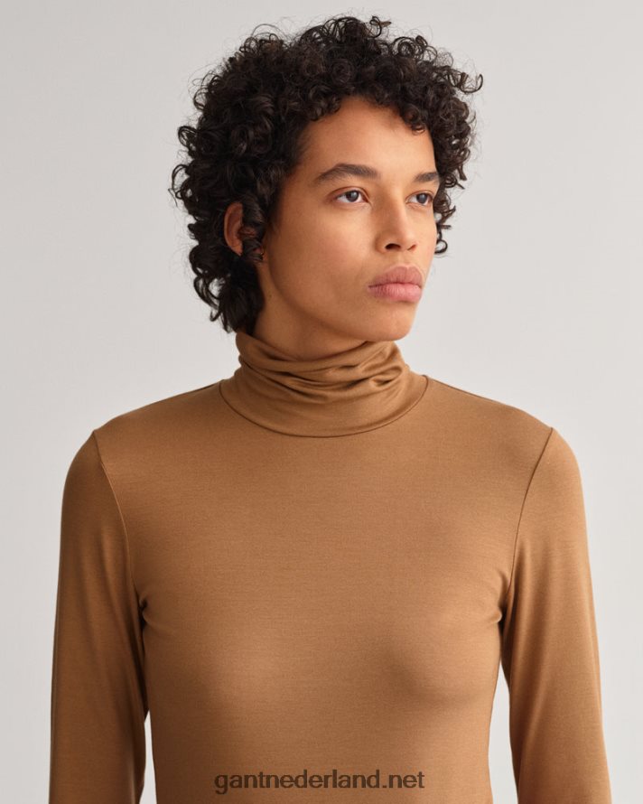 GANT vrouwen geroosterde walnoot jersey coltrui met lange mouwen R48460624