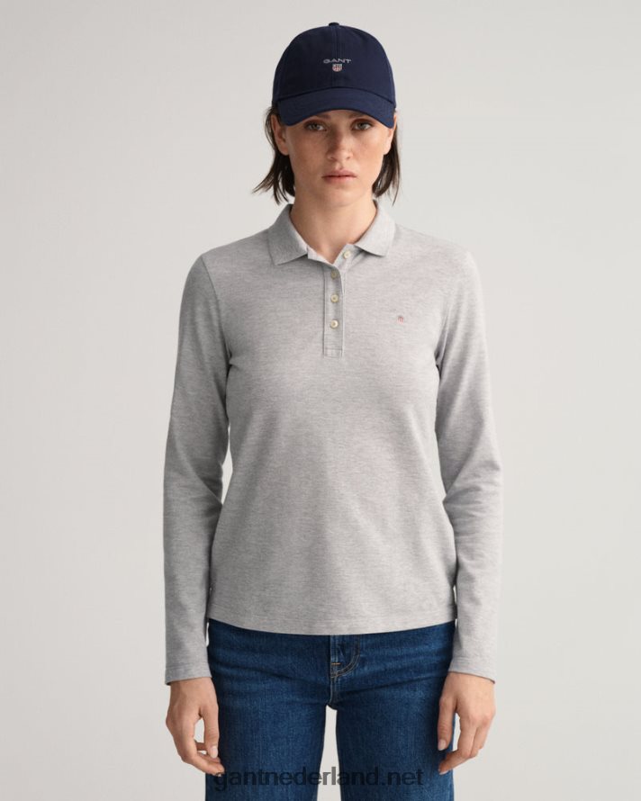 GANT vrouwen grijs gemêleerd origineel piqué poloshirt met lange mouwen R48460631
