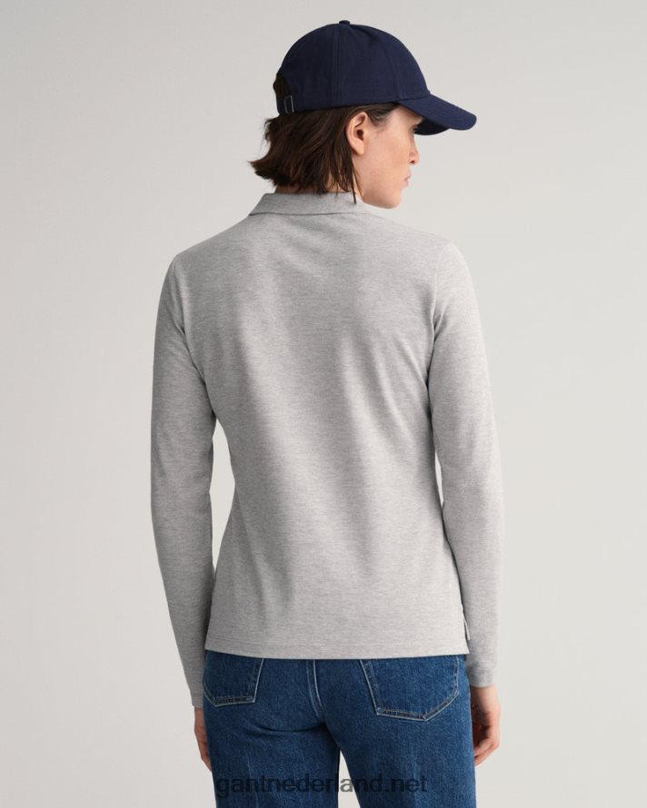 GANT vrouwen grijs gemêleerd origineel piqué poloshirt met lange mouwen R48460631