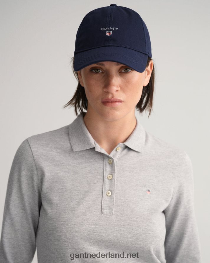GANT vrouwen grijs gemêleerd origineel piqué poloshirt met lange mouwen R48460631