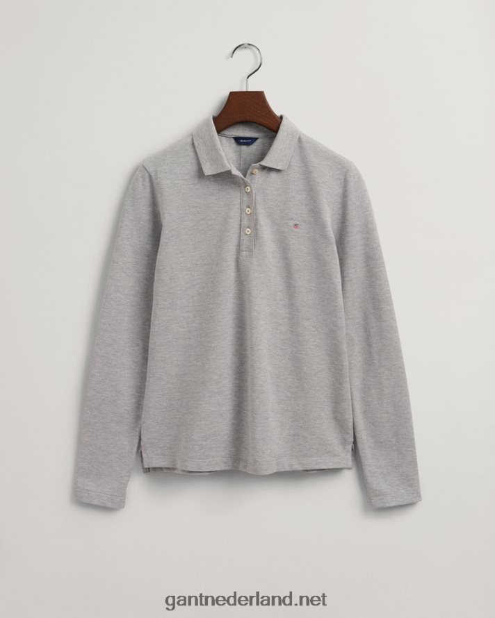 GANT vrouwen grijs gemêleerd origineel piqué poloshirt met lange mouwen R48460631