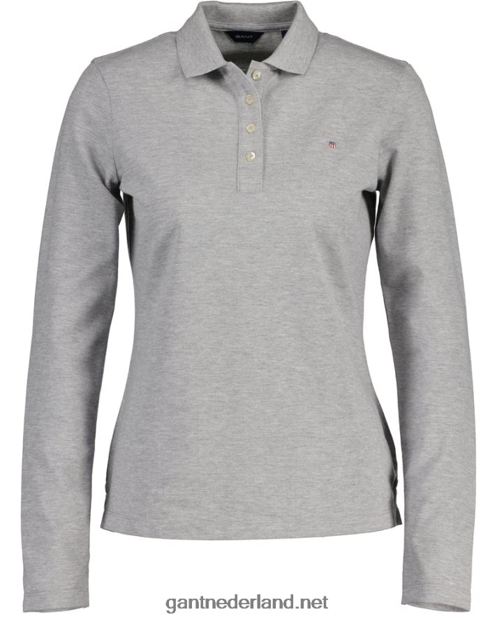 GANT vrouwen grijs gemêleerd origineel piqué poloshirt met lange mouwen R48460631