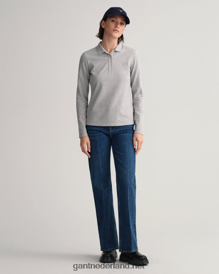 GANT vrouwen grijs gemêleerd origineel piqué poloshirt met lange mouwen R48460631