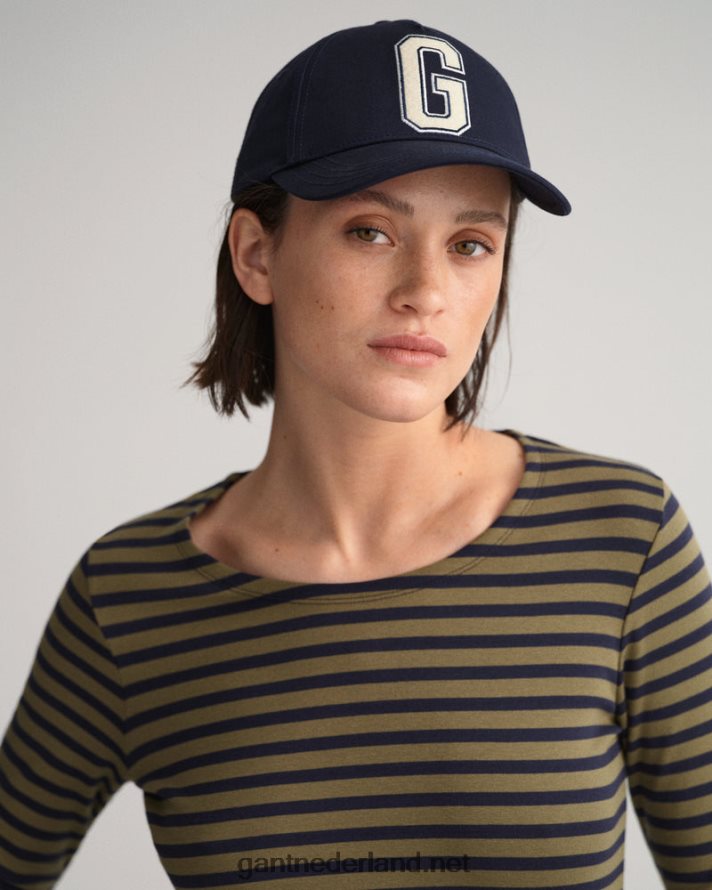 GANT vrouwen jagersgroen gestreept geribbeld T-shirt met lange mouwen R48460638