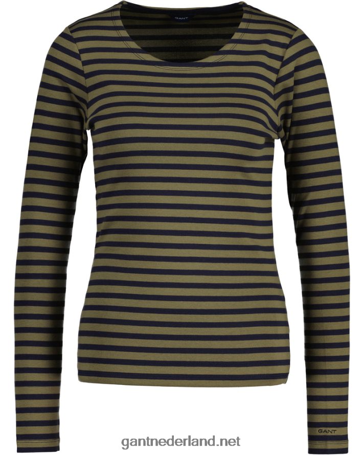 GANT vrouwen jagersgroen gestreept geribbeld T-shirt met lange mouwen R48460638