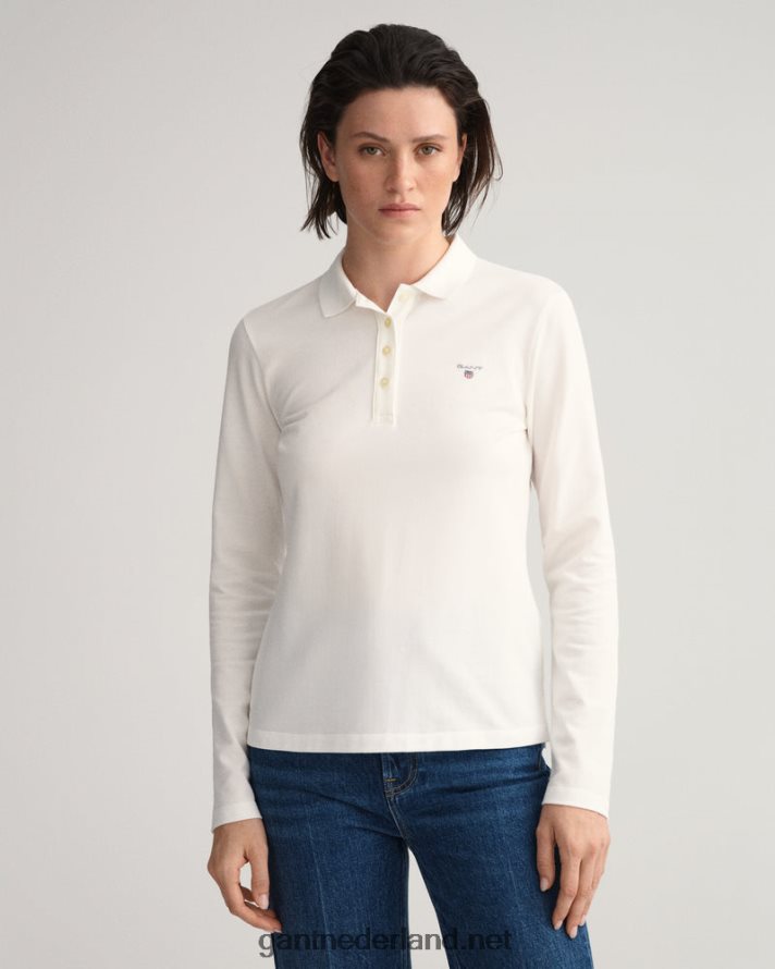 GANT vrouwen wit origineel piqué poloshirt met lange mouwen R48460630