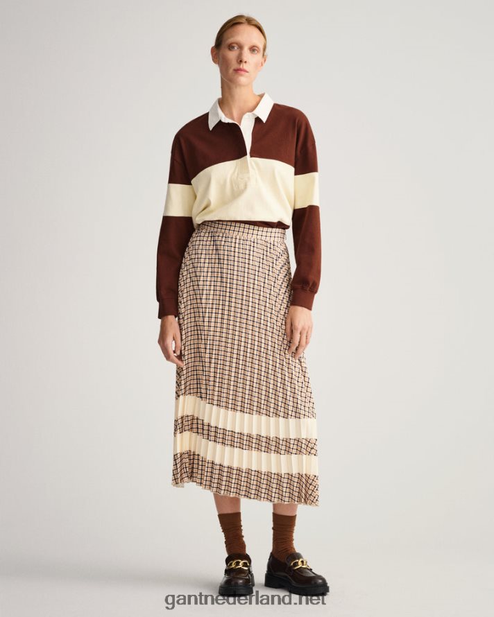 GANT vrouwen toffee-beige geruite plooirok R48460651