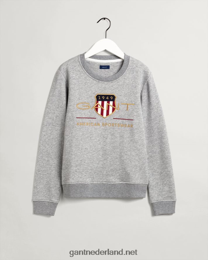 GANT vrouwen grijs gemêleerd damesarchiefschild sweatshirt met ronde hals R48460726